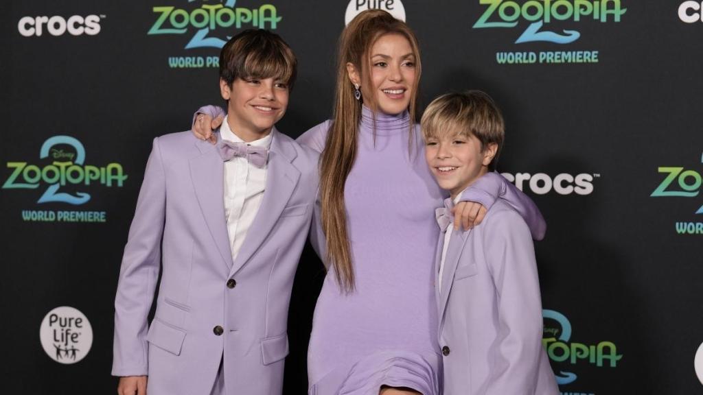 Shakira Twins With Her Sons in High Slit Dress