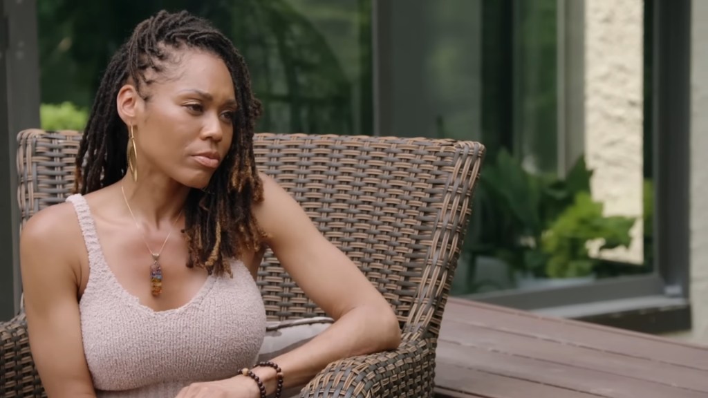 Monique Samuels in a brown tank top on RHOP Season 10 Episode 7