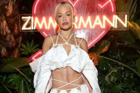 Rita Ora Flaunts Her Toned Abs in White Midi Skirt