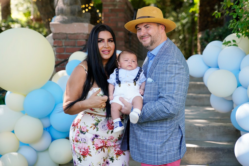 Mercedes "MJ" Javid, Tommy Feight, and their infant son on Shahs of Sunset Season 8