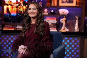 Meredith Marks in a red dress on Watch What Happens Live