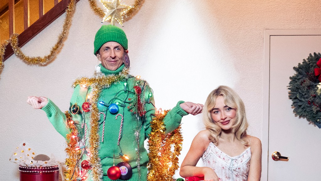 Sabrina Carpenter Strikes a Pose With Seth Meyers in Tiny Minidress