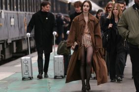 Lily Collins' Extra Tiny Romper Fully Hides Under Her Giant Coat