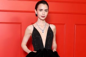 Lily Collins’ Black Gown Boldly Plunges Down to Her Midriff