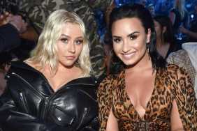 Demi Lovato & Christina Aguilera's Tiny Minidresses Are Hidden Under Fur Coats