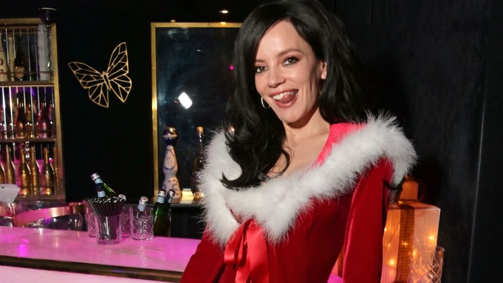 Lily Allen Channels Santa in Super Short Fur-Trimmed Minidress