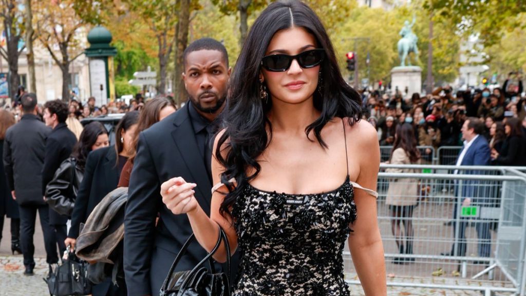 Kylie Jenner Brings Drama to Christmas in Strapless John Galliano Gown