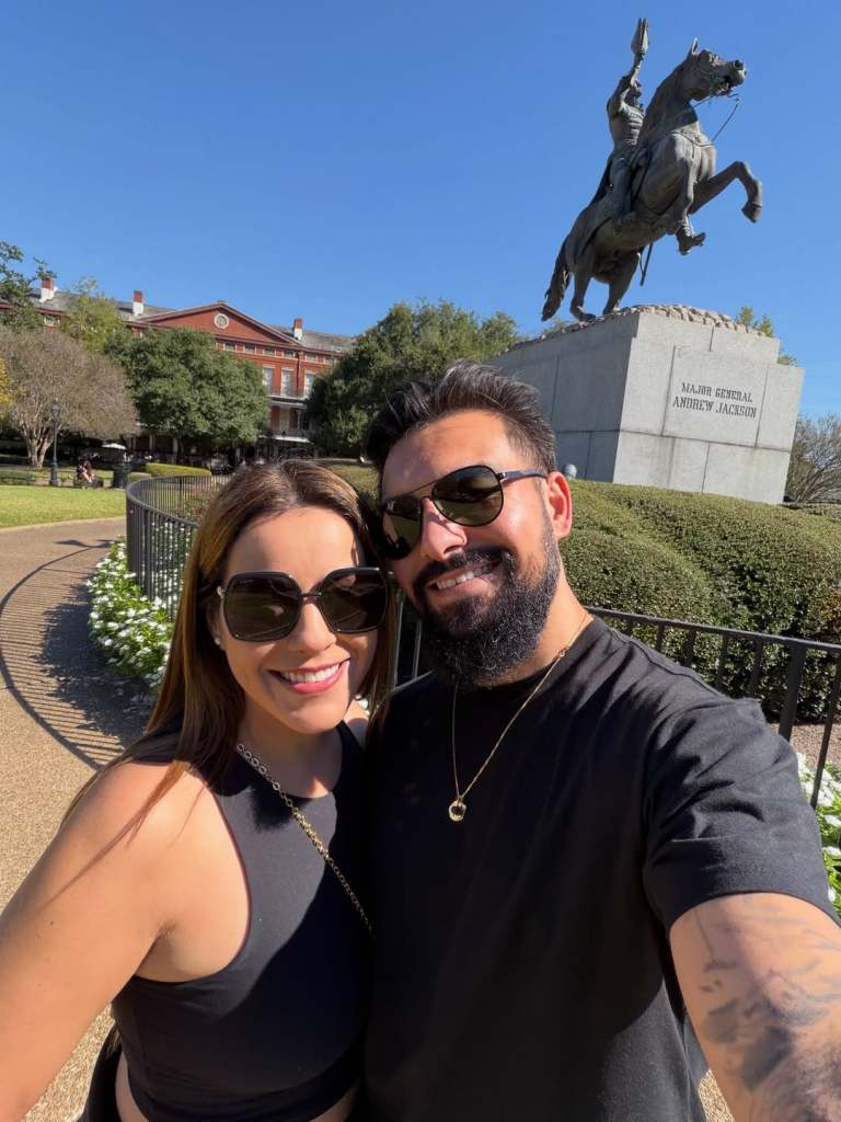 Veronica Rodriguez and Seth Daryoushfer posing in New Orleans