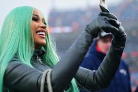 Cardi B's All Leather Look Compliments Her Icy Green Hair