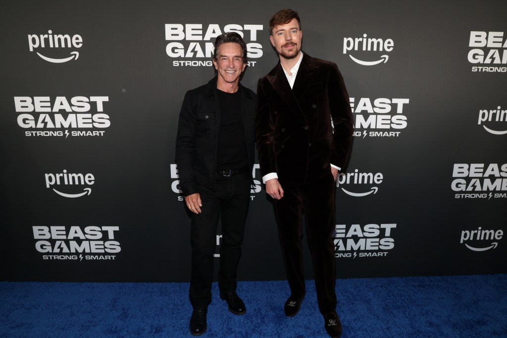 Jeff Probst posing with MrBeast at the premiere of Best Games Season 2