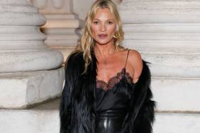 Kate Moss Flaunts Dramatic High Slit Skirt on YSL Show