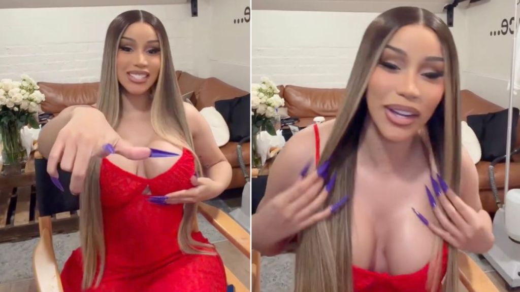 Cardi B's Long Nails & Bold Stringy Dress Are a Showstopper
