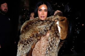 Kim Kardashian Layers Low-Cut Corset With Dramatic Fur Coat