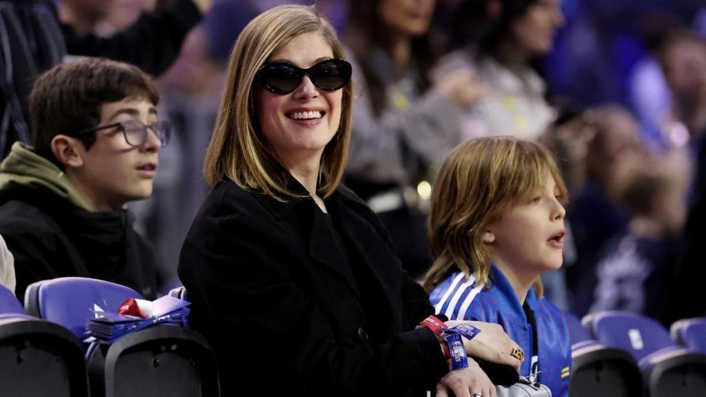 Rosamund Pike Enjoys Rare Outing With Son at London NBA Game