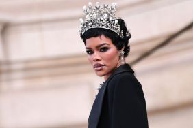 Teyana Taylor’s Schiparelli Funnel Neck Coat Almost Hides Her Face