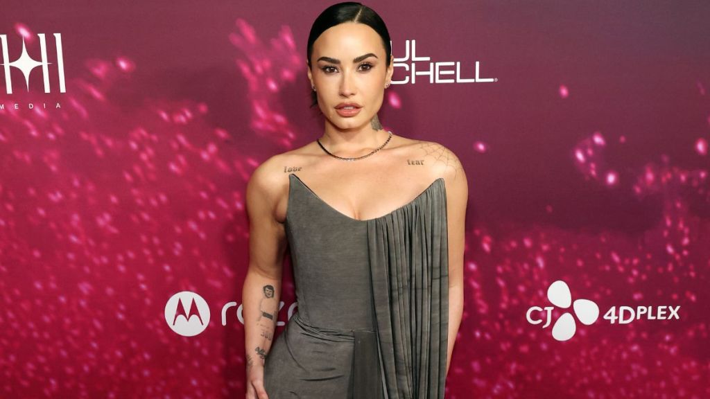 Demi Lovato's Draped Strapless Dress Dominates at Paris Hilton's Premiere