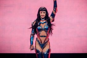 Katy Perry's Strapless Iridescent Gown's Bodice Uses Mother of Pearl