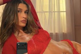 Hailey Bieber Stuns in Red Victoria's Secret Lingerie Set