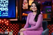 Crystal Kung Minkoff in a purple dress on Watch What Happens Live