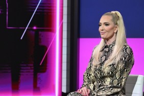 Erika Jayne wearing a snakeskin suit and making a blank expression on Good Day New York