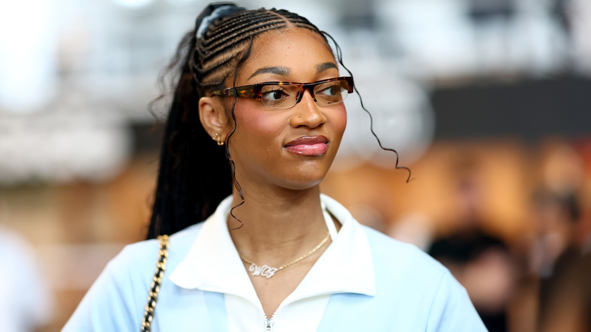 Angel Reese in floral bandeau bikini on Valentine's Day 2026