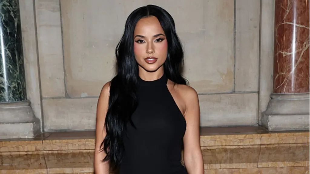 Becky G’s Fully Sheer Lacy Dress Features a Popping High Slit in Milan