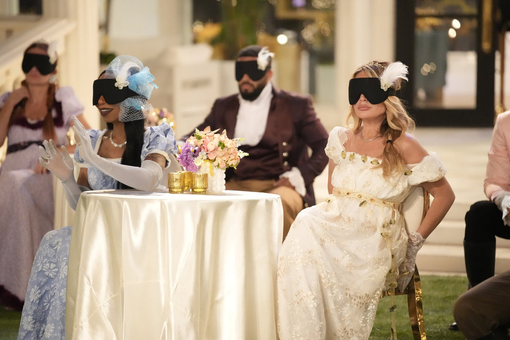 Tiffany Pollard and Kate Chastain blindfolded on House of Villains Season 3