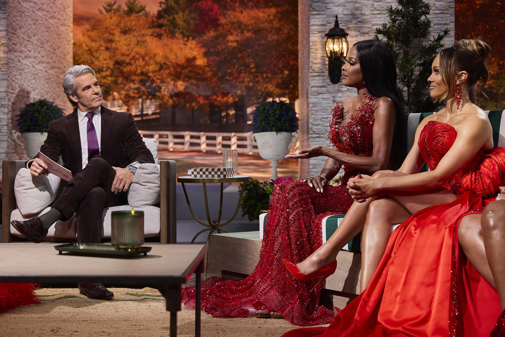 Andy Cohen, Stacey Rusch, and Ashley Darby on the Real Housewives of Potomac Season 10 reunion 