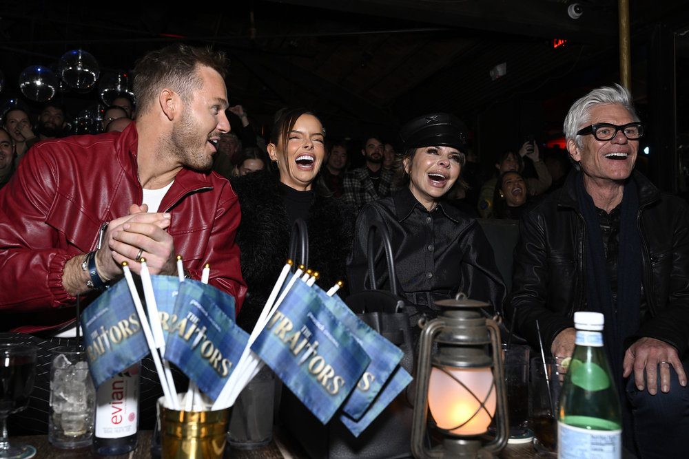 Colton Underwood, Maura Higgins, Lisa Rinna, and Harry Hamlin at The Traitors Season 4 premiere party at The Abbey in West Hollywood on Thursday, January 8, 2026 -- 