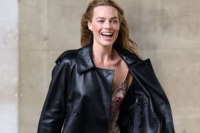 Margot Robbie Pairs Corset Top With Leather Jacket for Promotional Run