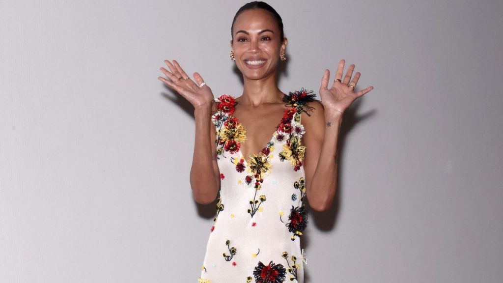 Zoe Saldana’s Dress Held by Strings Flaunts a Sheer Twist at Screening