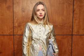 Amanda Seyfried Goes Regally Chic in Tory Burch Textural Top & Slit Skirt