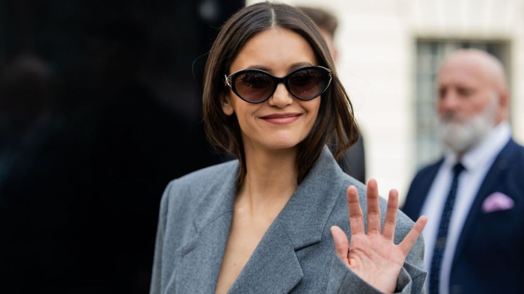 Nina Dobrev Means Business in Chic Lanvin Skirt Suit Look for PFW