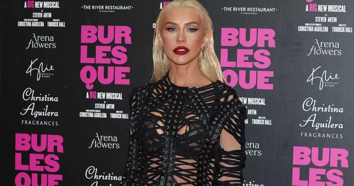 Christina Aguilera Performs in Fiery Red Leather Corset Bodysuit