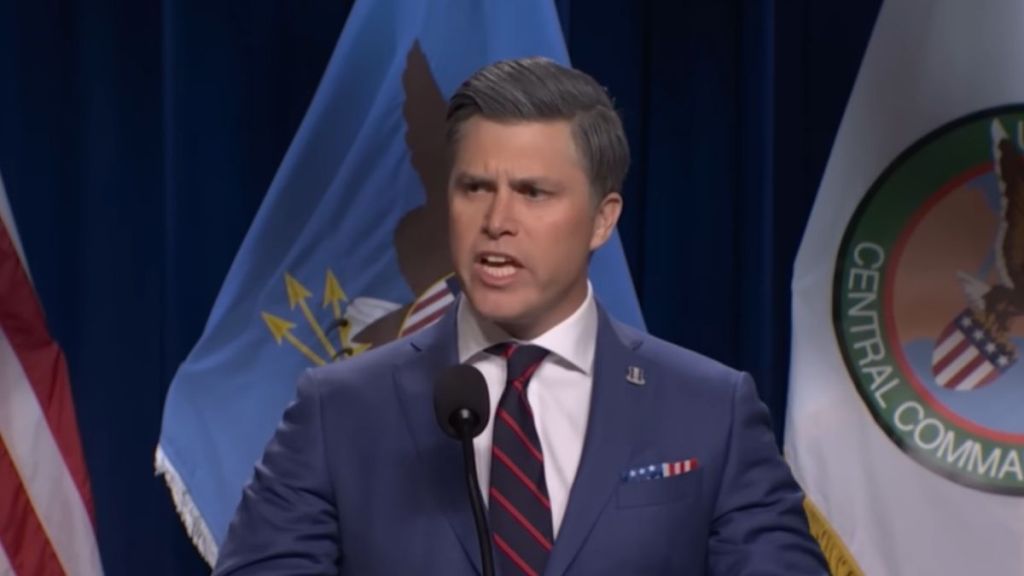 SNL’s Colin Jost Parodies Pete Hegseth, Donald Trump's Secretary of War