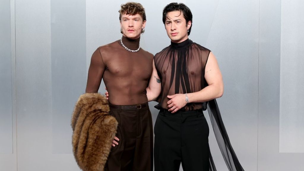 Hudson Williams & Connor Storrie Twin in Fully See-Through Tops at Oscars Party