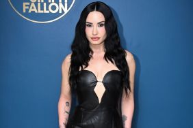 Demi Lovato's Daring Bardot Strapless Dress Is Made of Vegan Leather