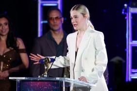 Elle Fanning Layers Blazer Over Strapless Bikini Top at Saturn Awards