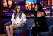 Amanda Batula and Ciara Miller sitting together oN Watch What Happens Live