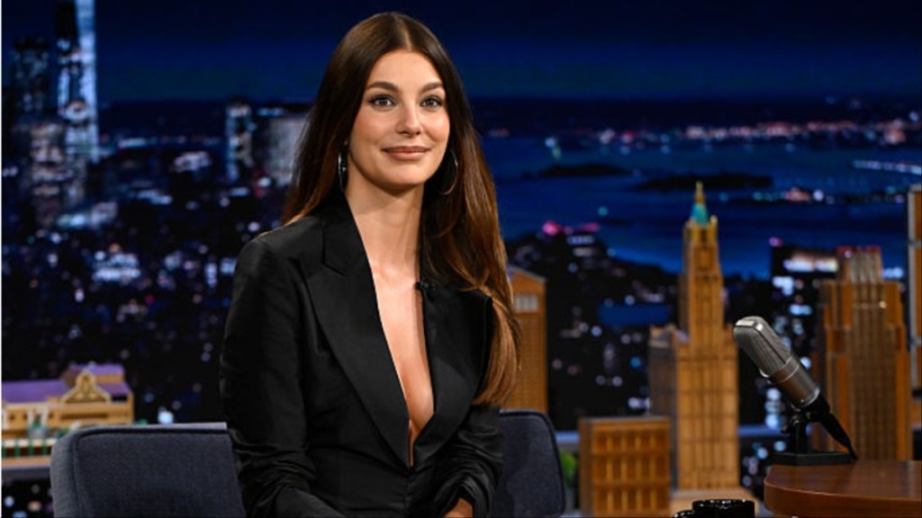 Camila Morrone Wears Gucci Blazer as Bold Top for Jimmy Fallon Show