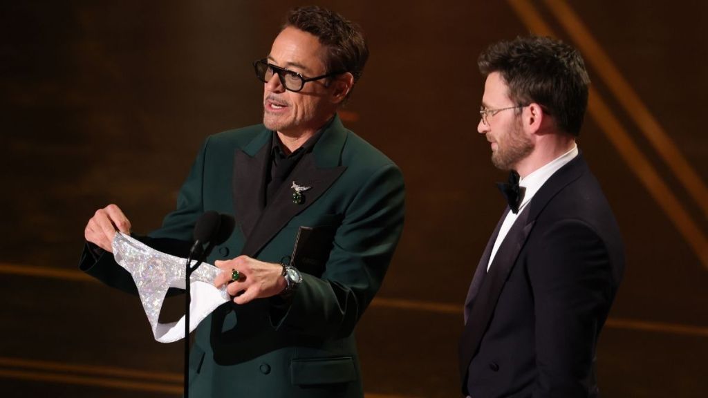 Robert Downey Jr Surprises Chris Evans With Underwear Gift at Oscars