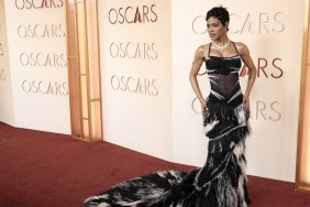 Teyana Taylor’s Thin-Strap Feather Dress Stands Out on the Oscars Carpet