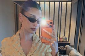 Hailey Bieber Embraces Her Fun & Bold Side in Graphic Issey Miyake Suit