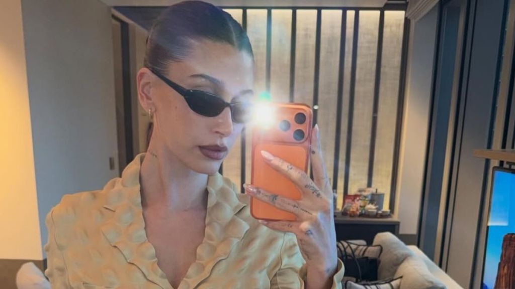 Hailey Bieber Embraces Her Fun & Bold Side in Graphic Issey Miyake Suit