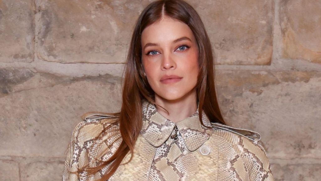 Barbara Palvin Fashions Elie Saab's Snakeskin Trench Into Chic Dress for PFW