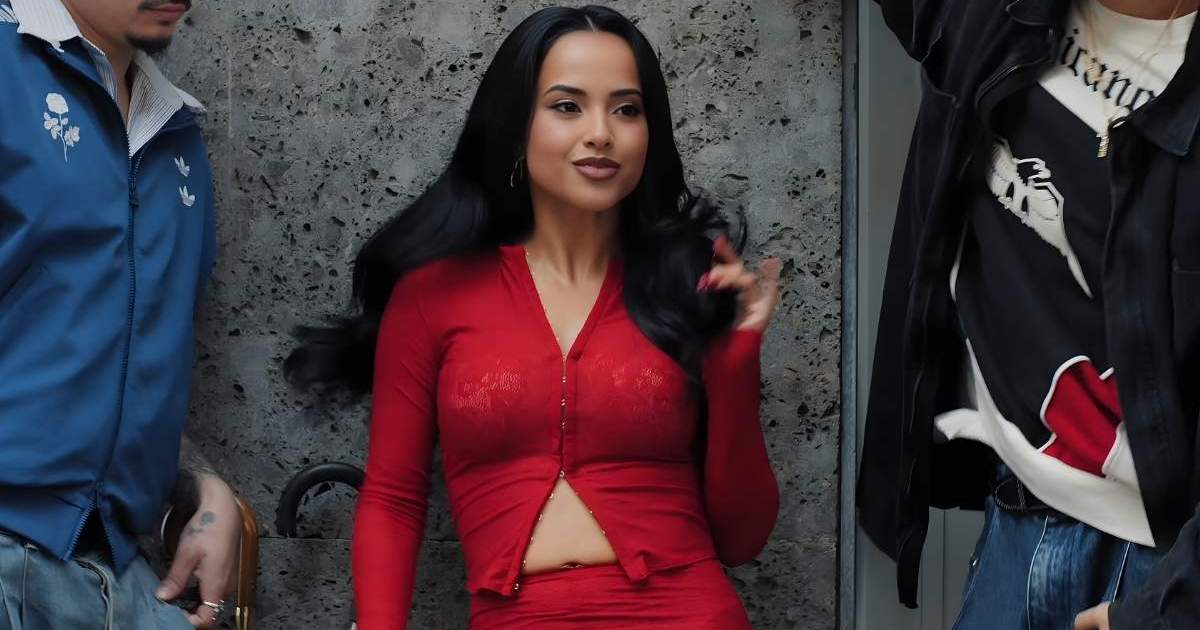 Becky G’s See-Through Naked Wardrobe Lace Top Hangs on by…