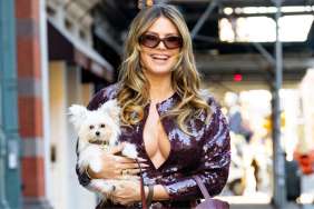 Heidi Klum's Lacy Bodysuit Peeks From Under Maison Blanche Micro Minidress