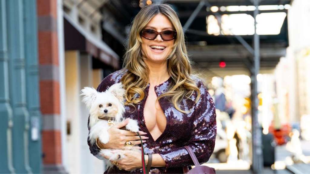 Heidi Klum's Lacy Bodysuit Peeks From Under Maison Blanche Micro Minidress