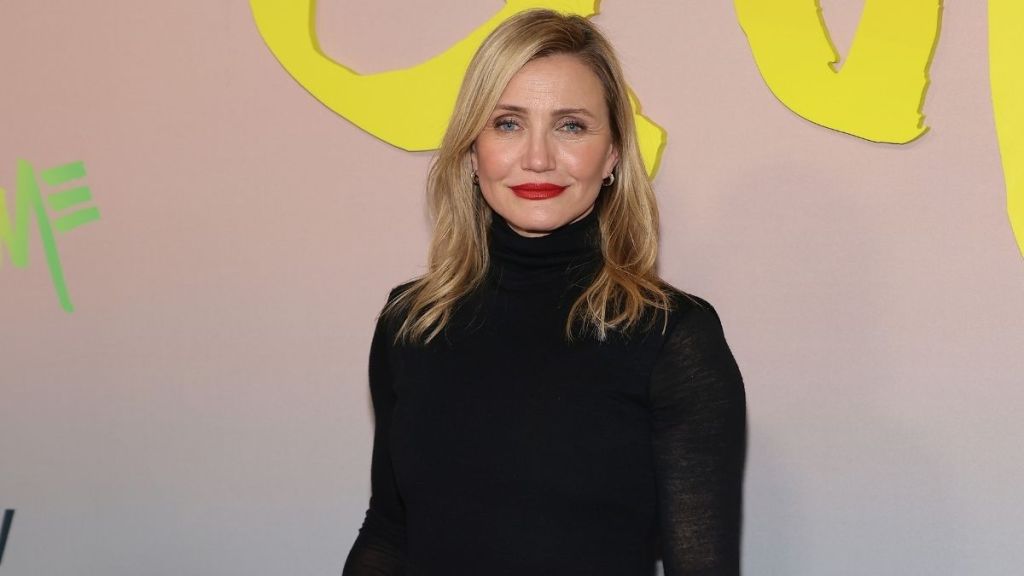 Cameron Diaz's Fforme Dress Gets a Sheer Twist With High Neck Top