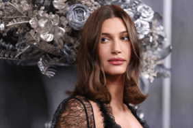 Hailey Bieber Elevates Corset & Micro Shorts Look With Valentino Heels